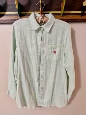 Surf Gypsy Light Mint Women's Swim Coverup with Pink Palm Embroidery